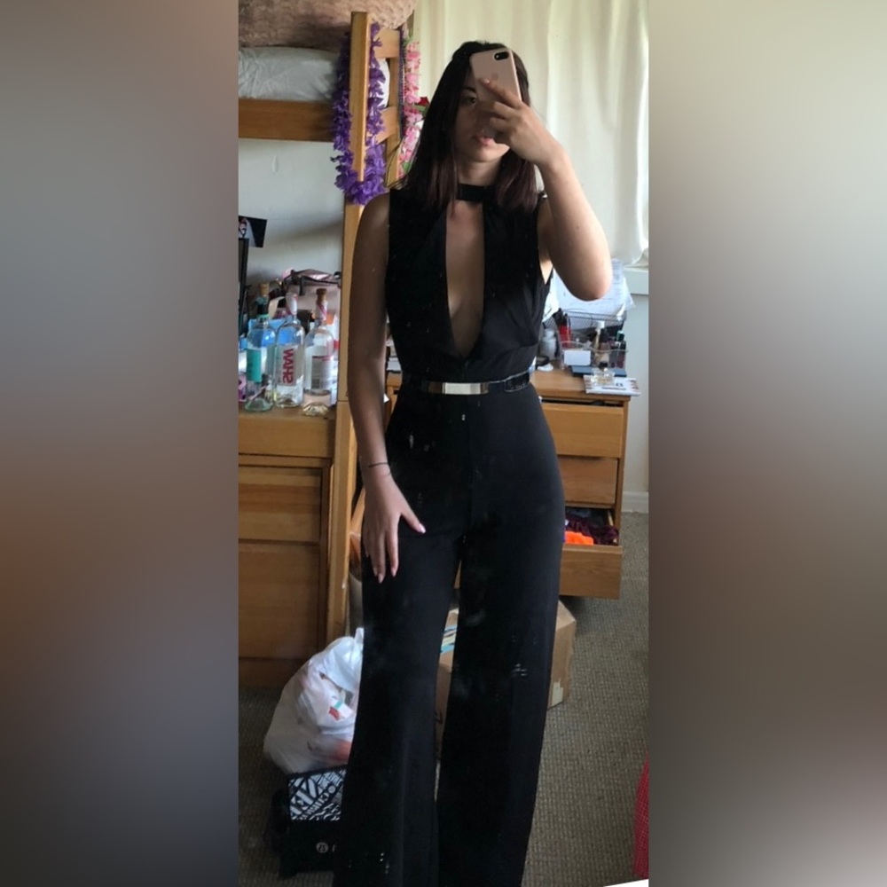 FashionNova Black Flowy Jumpsuit with Cleavage Detail